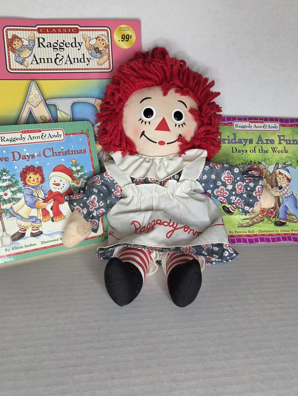 Raggedy Ann Doll With 2 Hardcover Books and 1 Coloring Book NOS